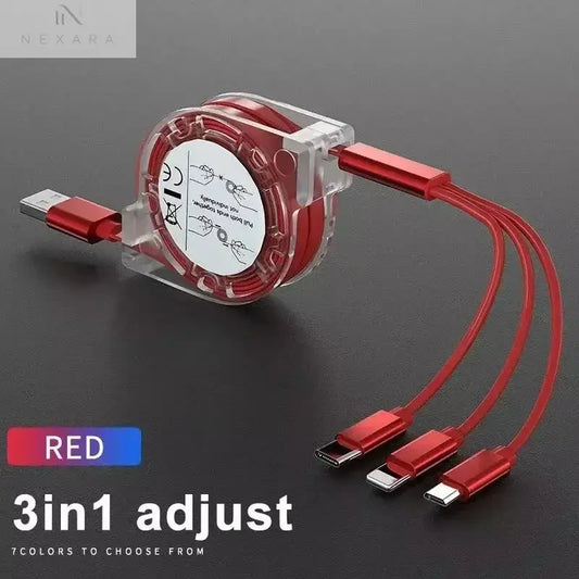 3-in-1 Telescopic USB Cable for Apple, Type-C, and Android Devices
