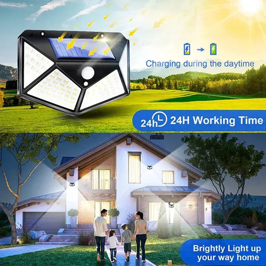 100 LED Solar-Powered Outdoor Wall Lights with Advanced PIR Motion Sensor