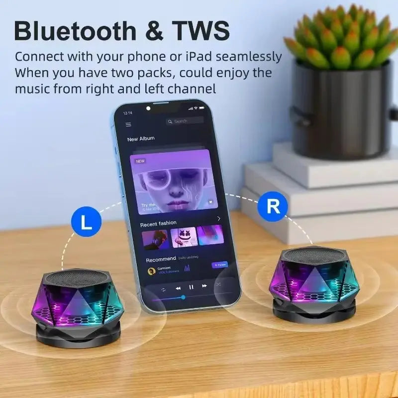 Compact Wireless Bluetooth Speaker with Phone Stand & Lighting