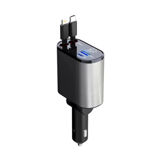 120W 4-in-1 Retractable Car Charger with Fast Charging USB Type C 