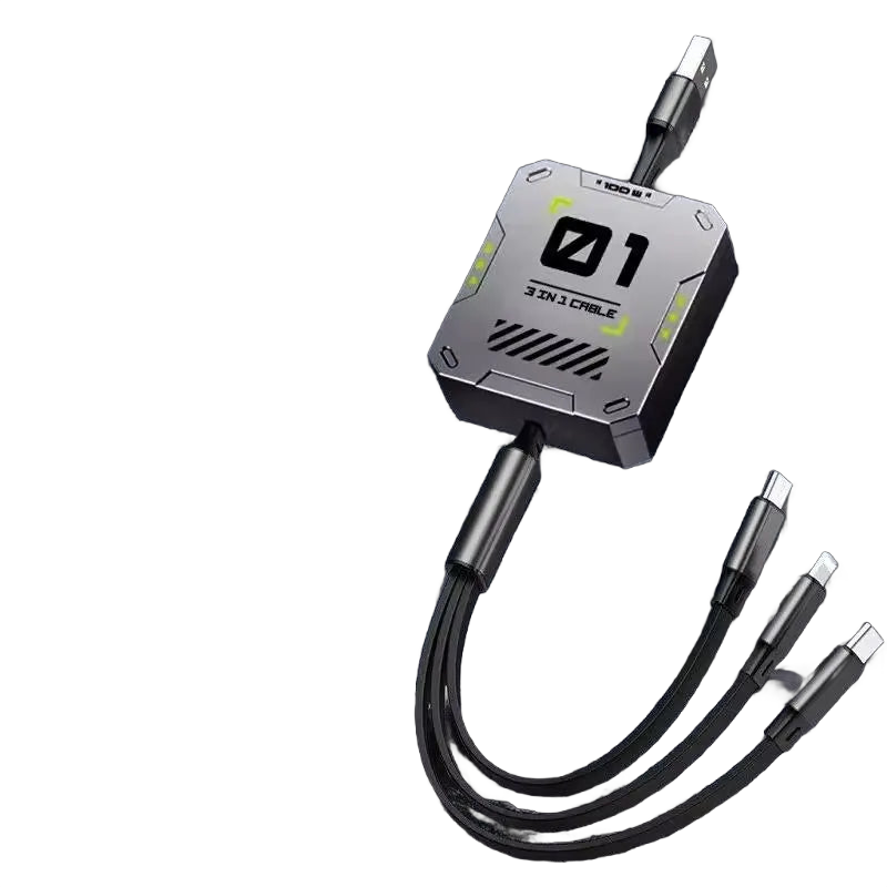 3-in-1 Retractable USB Cable with 60W Fast Charging for Type C, Lightning, and Micro USB Devices - Compatible with iPhone, Huawei, and Xiaomi 