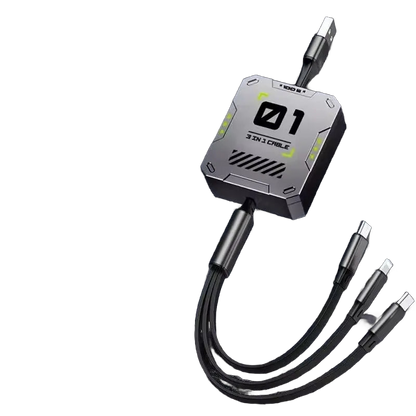 3-in-1 Retractable USB Cable with 60W Fast Charging for Type C, Lightning, and Micro USB Devices - Compatible with iPhone, Huawei, and Xiaomi 