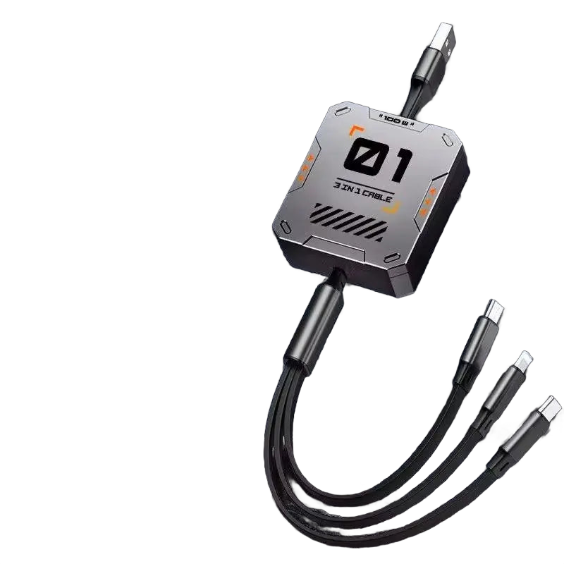 3-in-1 Retractable USB Cable with 60W Fast Charging for Type C, Lightning, and Micro USB Devices - Compatible with iPhone, Huawei, and Xiaomi 