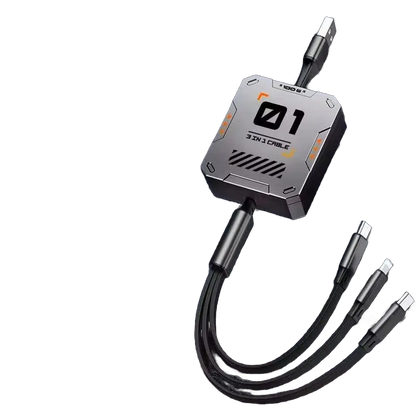 3-in-1 Retractable USB Cable with 60W Fast Charging for Type C, Lightning, and Micro USB Devices - Compatible with iPhone, Huawei, and Xiaomi 