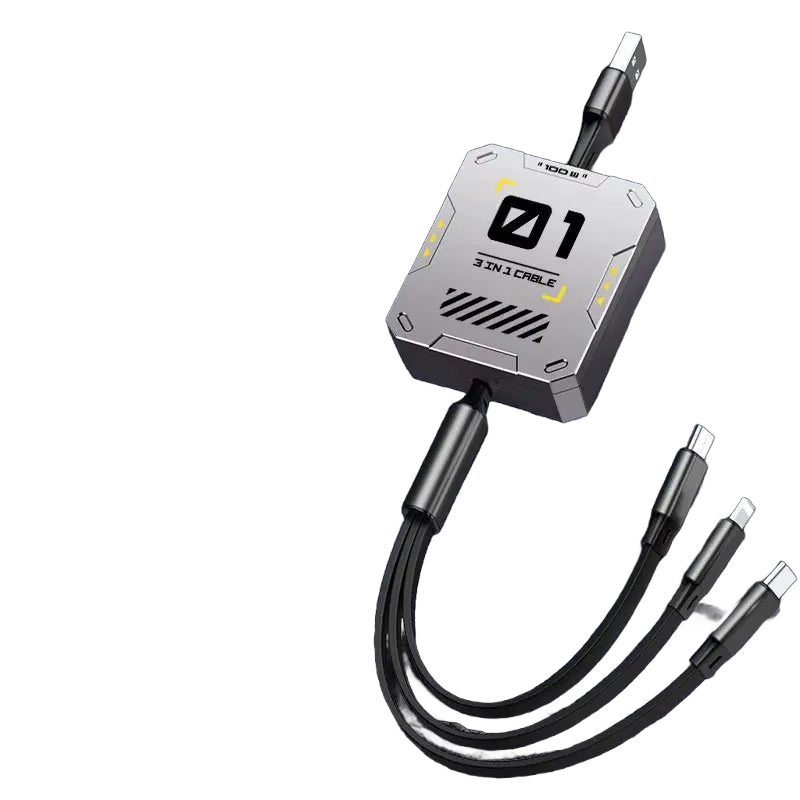 3-in-1 Retractable USB Cable with 60W Fast Charging for Type C, Lightning, and Micro USB Devices - Compatible with iPhone, Huawei, and Xiaomi 