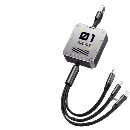 3-in-1 Retractable USB Cable with 60W Fast Charging for Type C, Lightning, and Micro USB Devices - Compatible with iPhone, Huawei, and Xiaomi 
