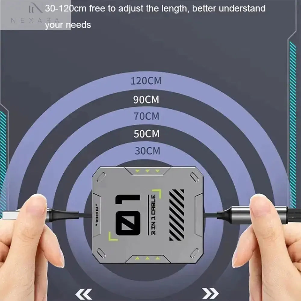 3-in-1 Retractable USB Cable with 60W Fast Charging for Type C, Lightning, and Micro USB Devices - Compatible with iPhone, Huawei, and Xiaomi 