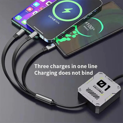 3-in-1 Retractable USB Cable with 60W Fast Charging for Type C, Lightning, and Micro USB Devices - Compatible with iPhone, Huawei, and Xiaomi 