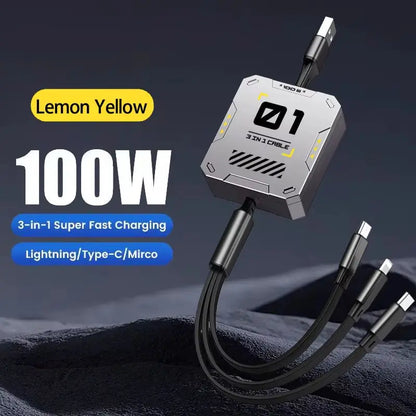 3-in-1 Retractable USB Cable with 60W Fast Charging for Type C, Lightning, and Micro USB Devices - Compatible with iPhone, Huawei, and Xiaomi 