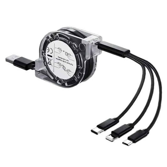 3-in-1 Telescopic USB Cable for Apple, Type-C, and Android Devices 