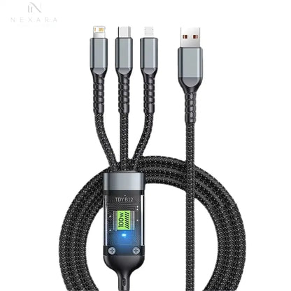 3-in-1 USB Fast Charging Cable - 100W USB A, Type-C, and Micro 