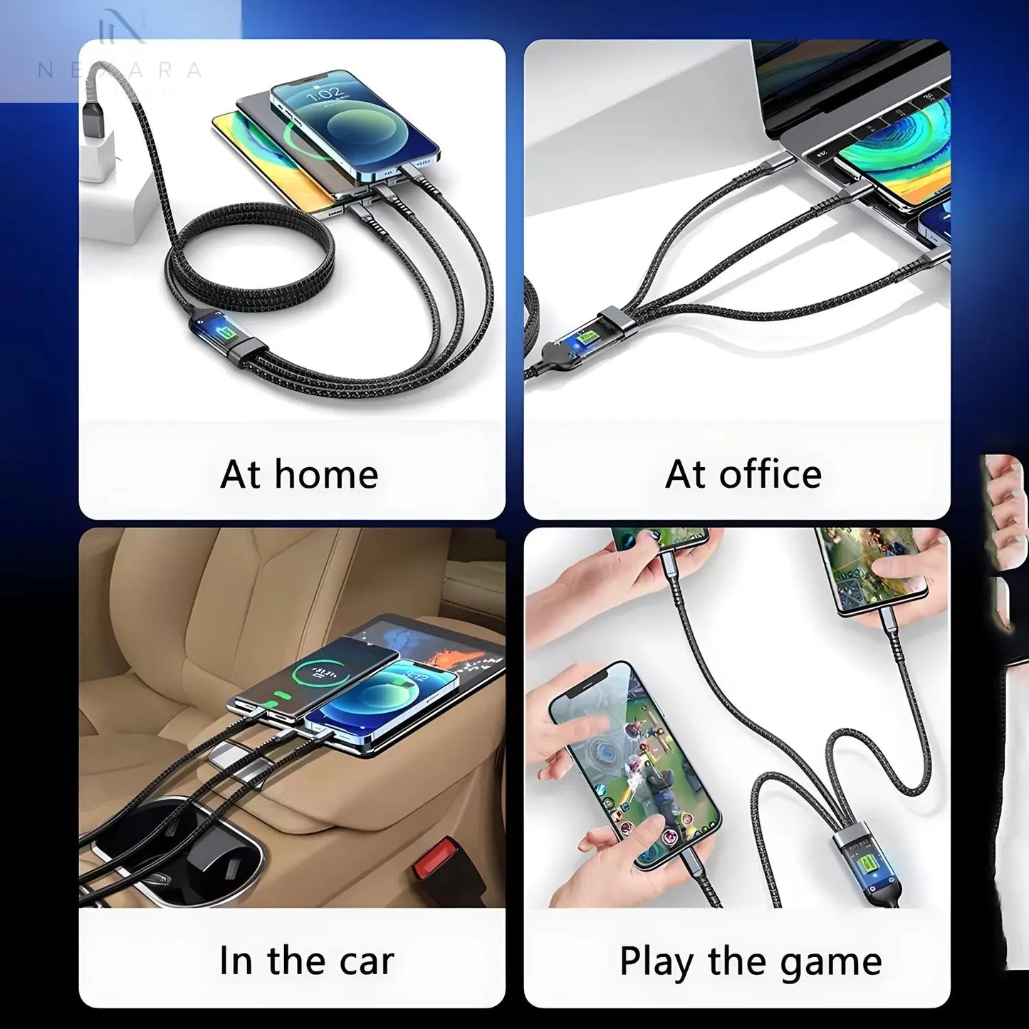 3-in-1 USB Fast Charging Cable - 100W USB A, Type-C, and Micro 