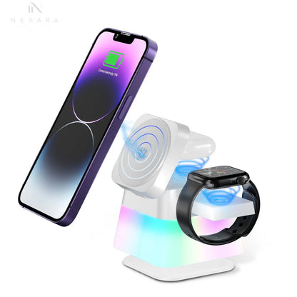 4-in-1 Rotatable Wireless Charger Stand with Colorful Lighting 