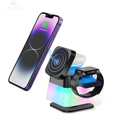 4-in-1 Rotatable Wireless Charger Stand with Colorful Lighting 