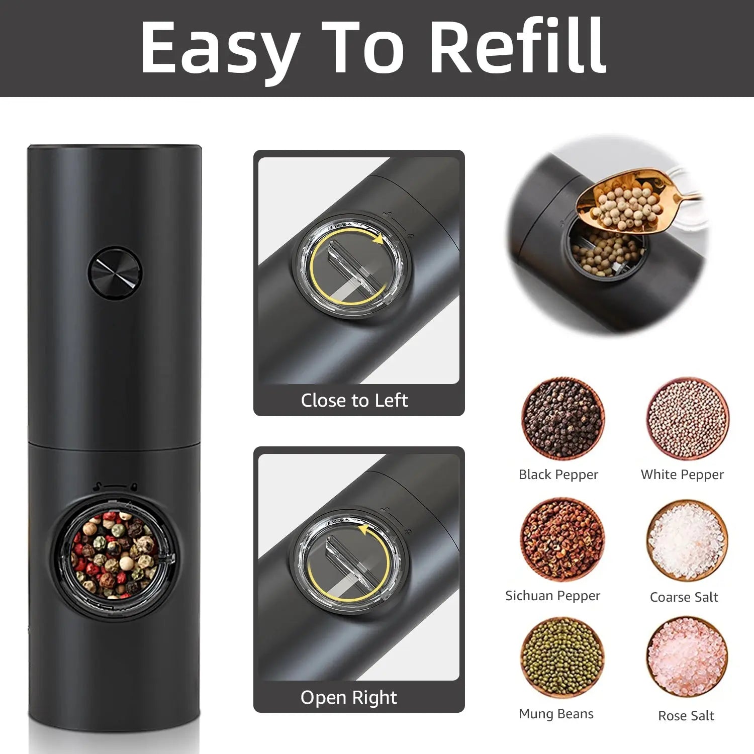 Electric Automatic Salt and Pepper Grinder Set with LED Light 