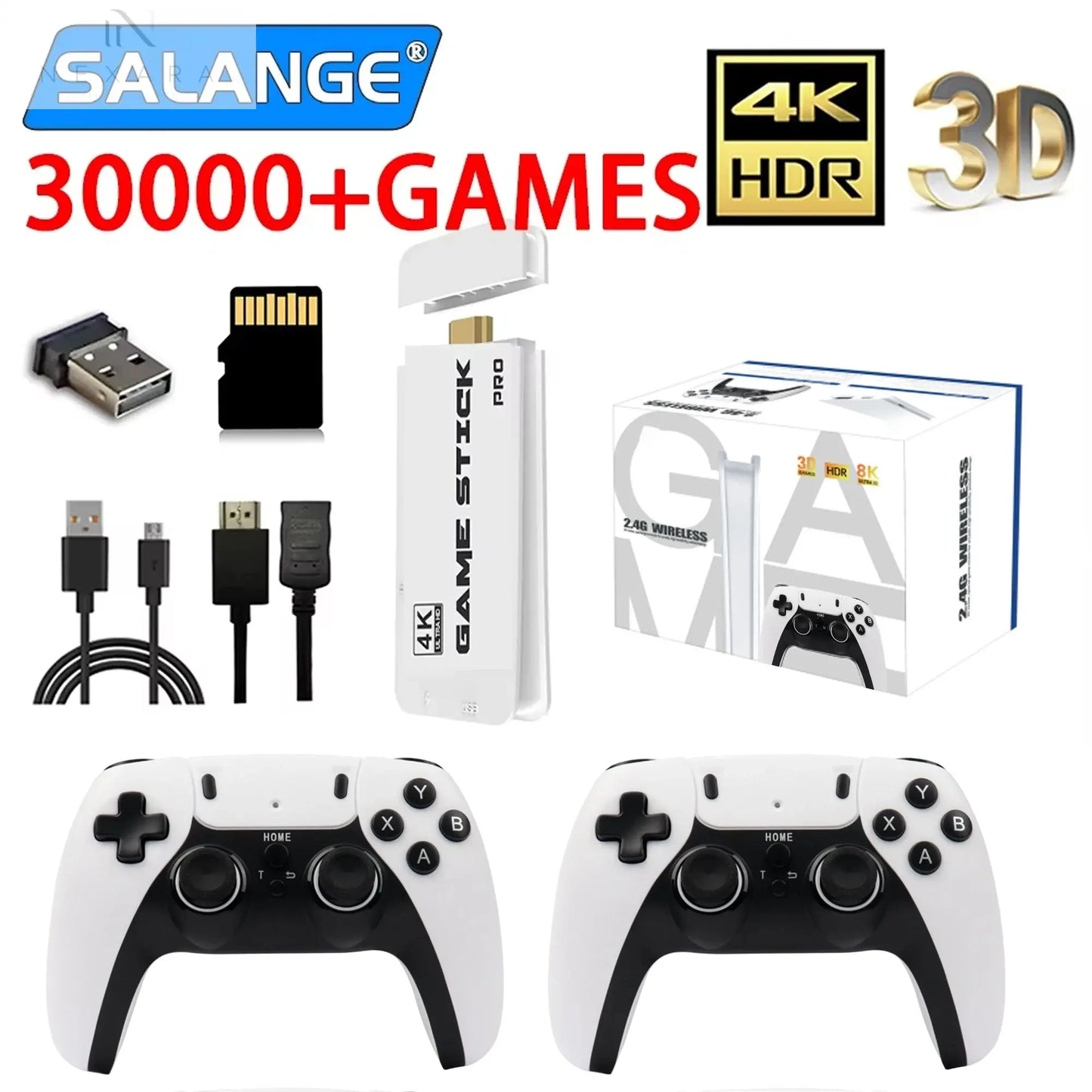 4K Pro Game Stick: 64GB Retro Gaming Console with 30,000 Classic Games & Dual Wireless Controllers 