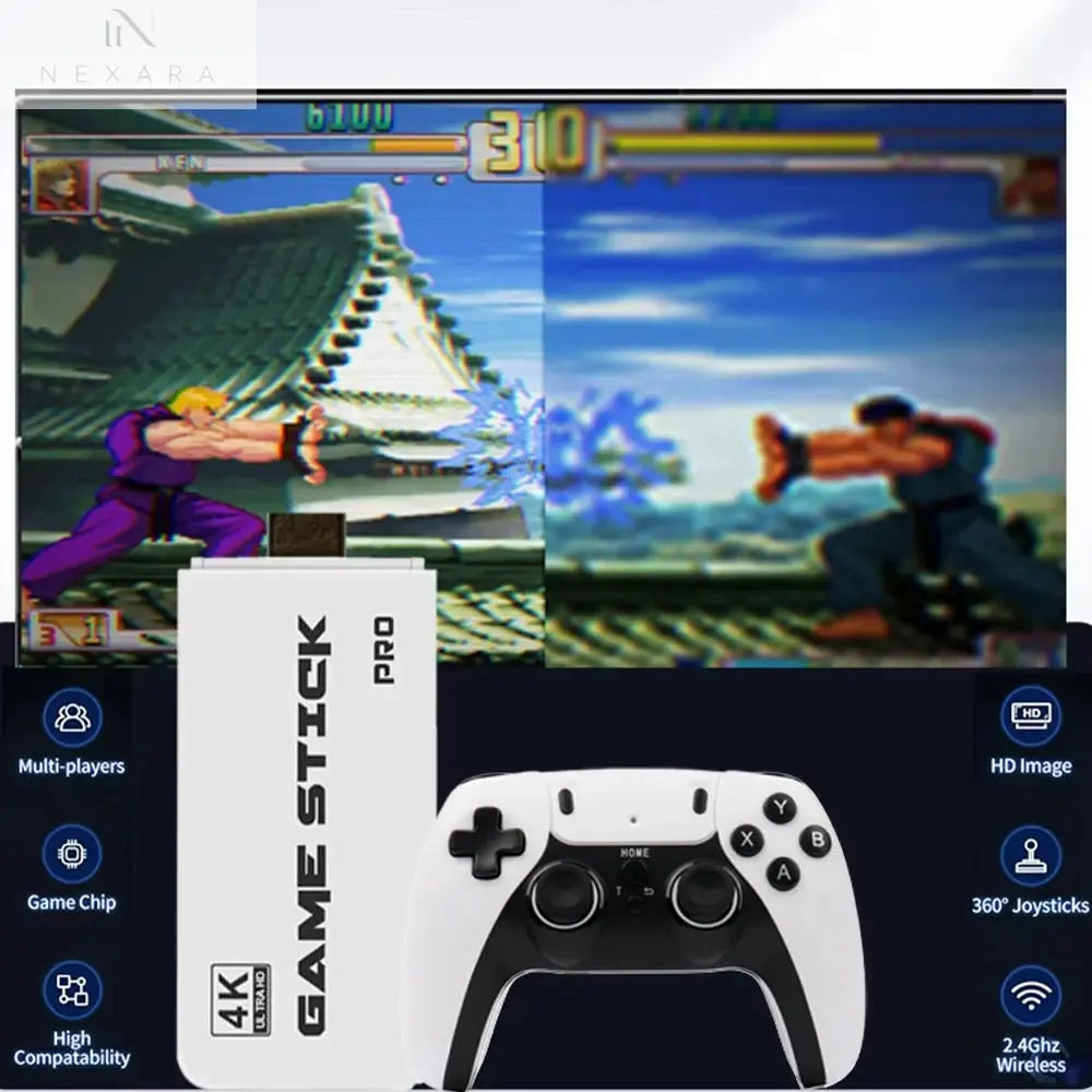 4K Pro Game Stick: 64GB Retro Gaming Console with 30,000 Classic Games & Dual Wireless Controllers 