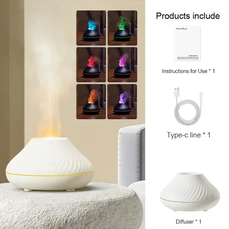 Aromatherapy Humidifier with Multi-Color Night Light and Cozy Flame Effect 