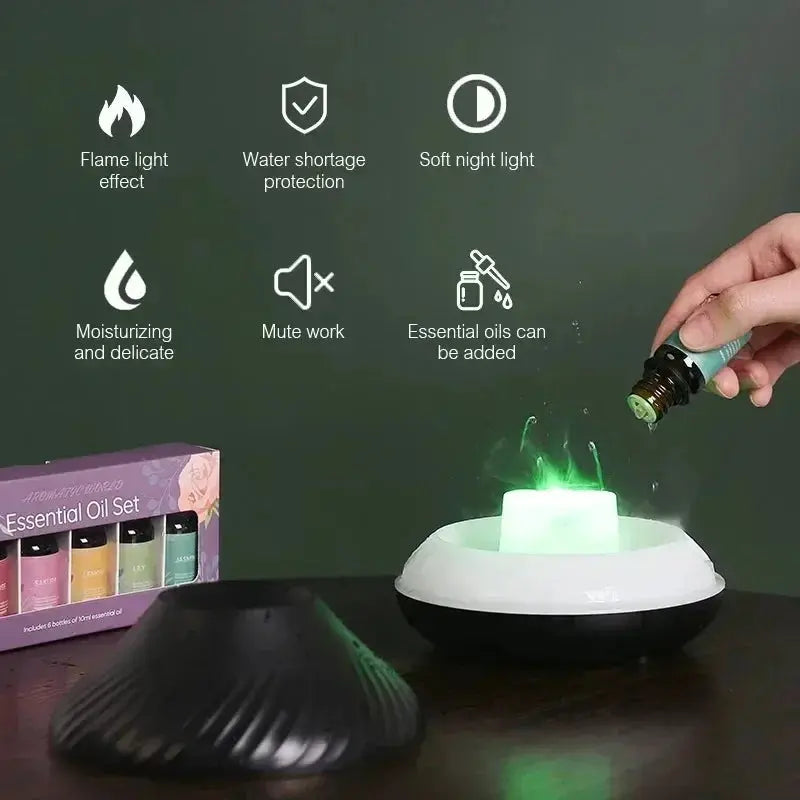 Aromatherapy Humidifier with Multi-Color Night Light and Cozy Flame Effect 