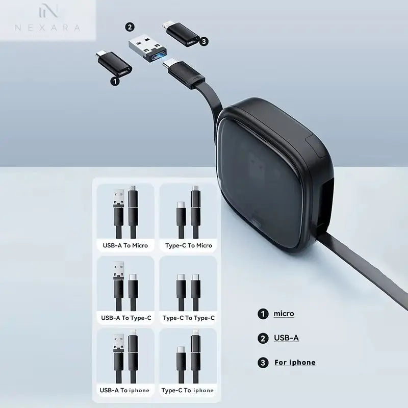 60W Retractable Data Cable Multi-Device 