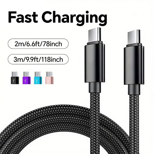 66W 5A Nylon USB Type-C to Type-C Fast Charging Cable - 1M, 2M, and 3M 