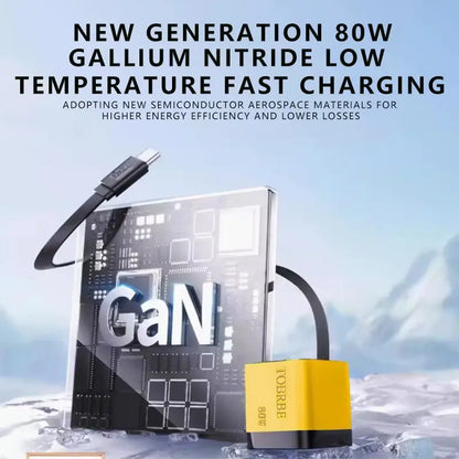 80W MAX GaN Fast Charger with Retractable Type-C Cable and Dual USB Ports 