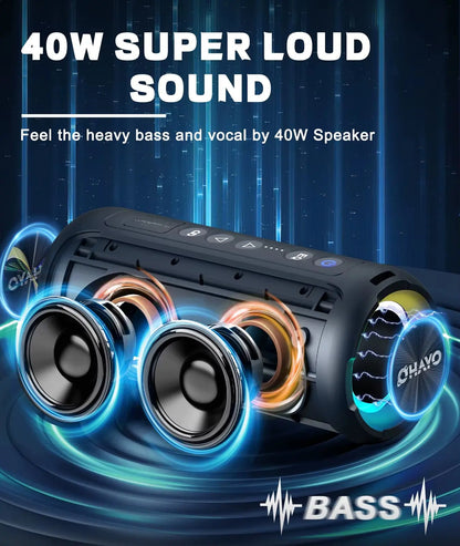 Powerful 40W Portable Bluetooth Speaker with Deep Bass, Waterproof 