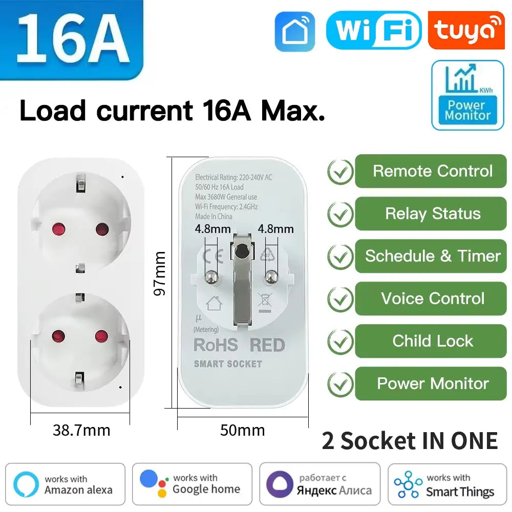 TUYA Smart Plug - WiFi/Zigbee 3.0 Socket with Voice Control and Energy Monitoring 