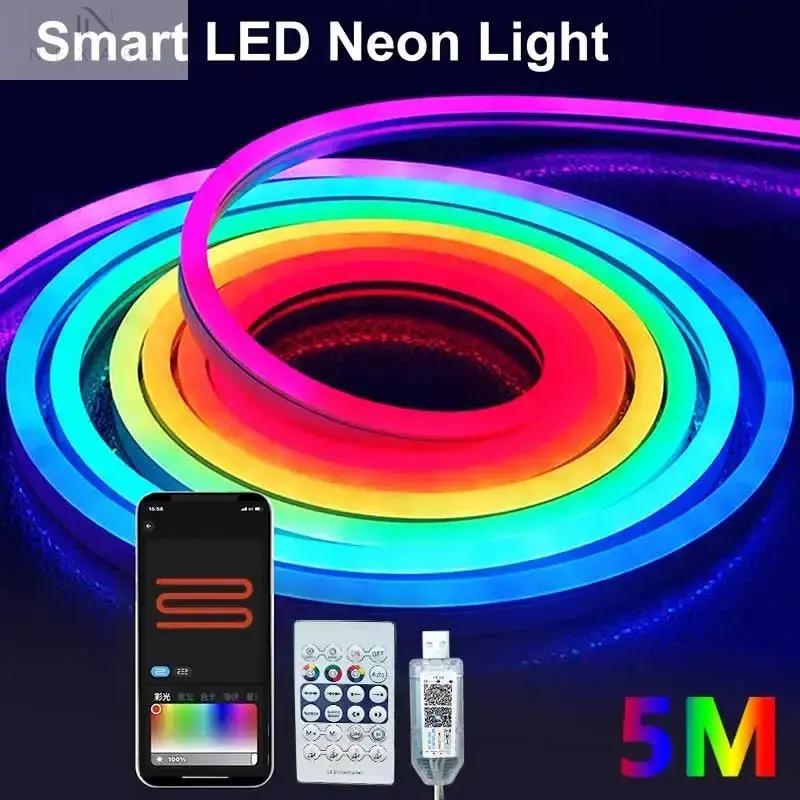 Bluetooth RGBIC Neon LED Strip Lights - Customizable Lengths (1M, 2M, 3M, 5M) 