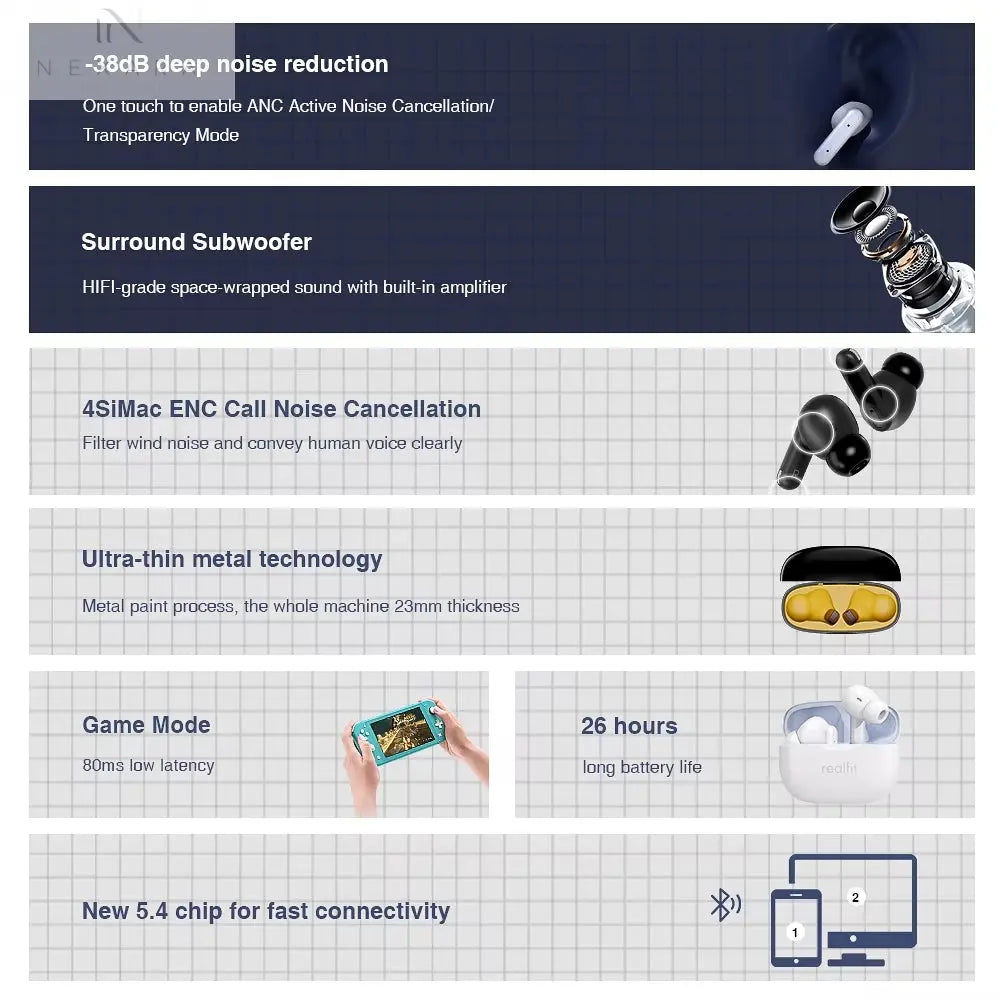 F3 Premium Active Noise Cancelling Bluetooth Earphones 