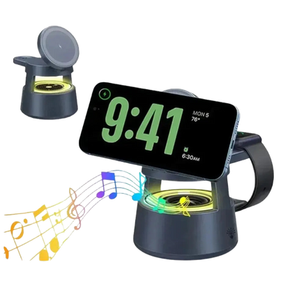 Magnetic 5-in-1 Wireless Charging Stand with LED Night Light and Bluetooth Speaker 