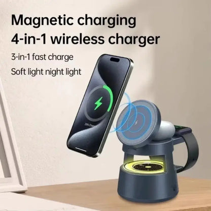 Magnetic 5-in-1 Wireless Charging Stand with LED Night Light and Bluetooth Speaker 