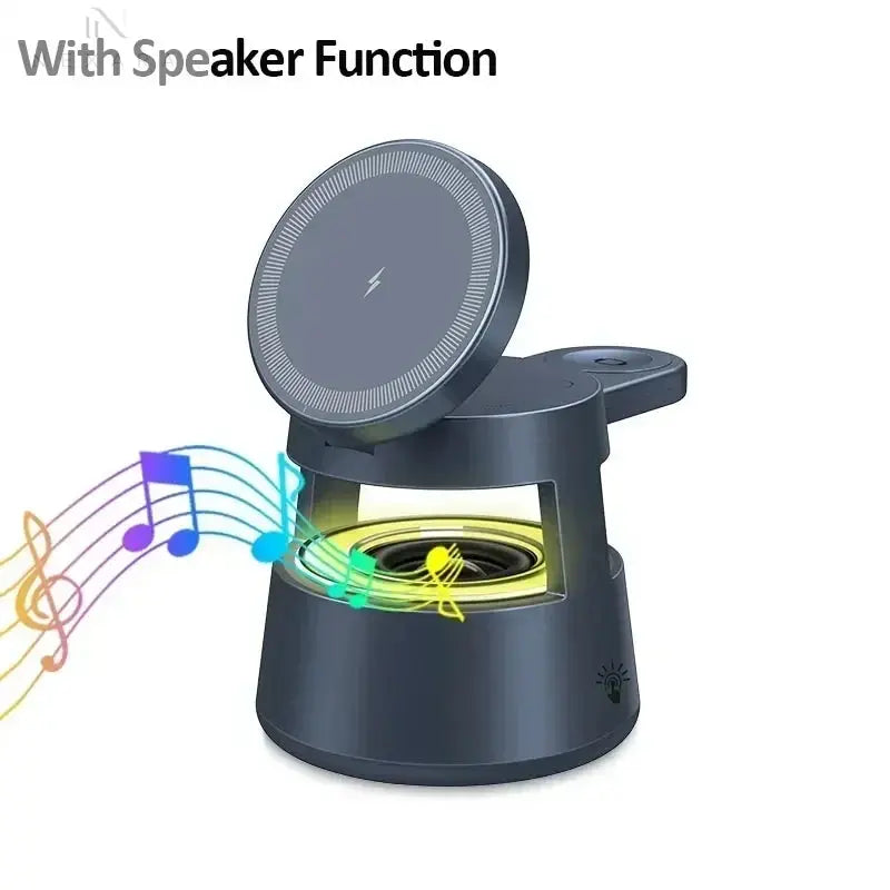 Magnetic 5-in-1 Wireless Charging Stand with LED Night Light and Bluetooth Speaker 