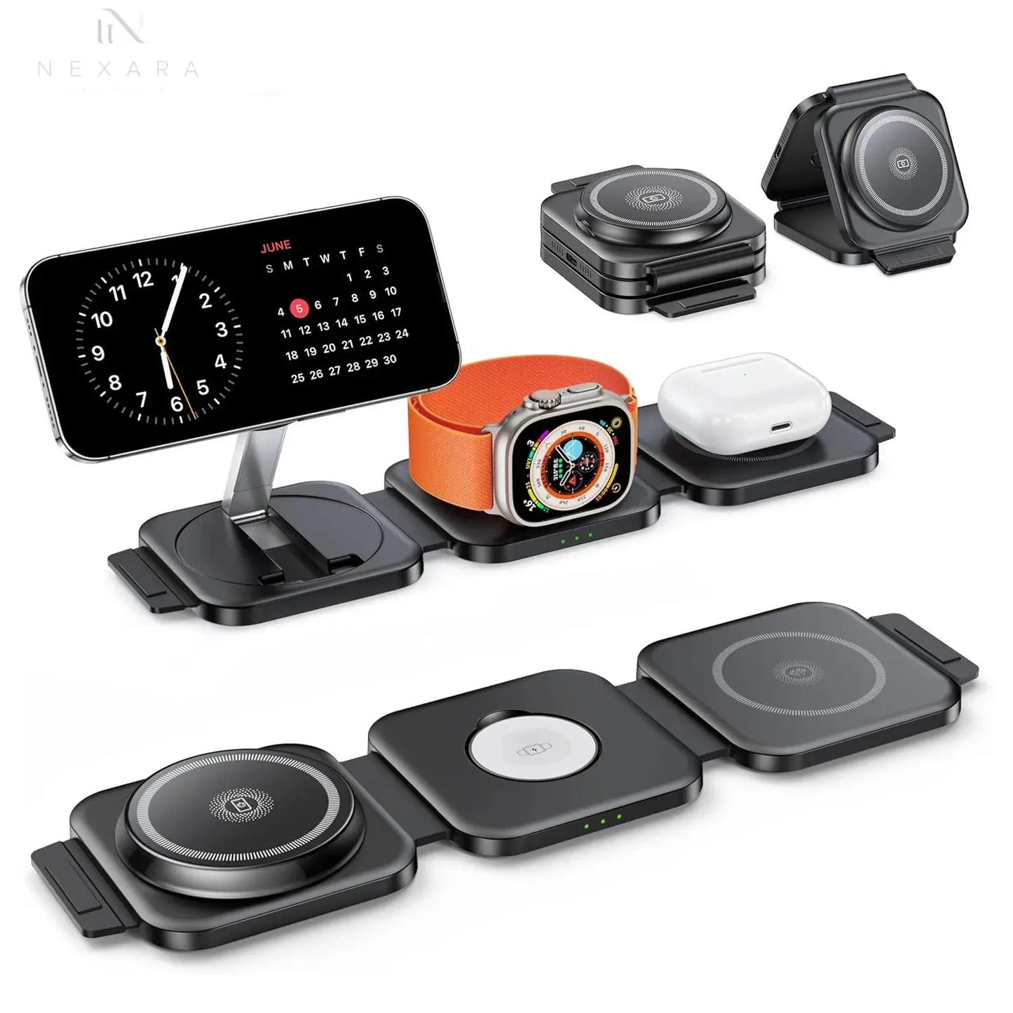 Premium Foldable 3-in-1 Magnetic Wireless Charger Station 