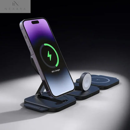 Premium Foldable 3-in-1 Magnetic Wireless Charger Station 