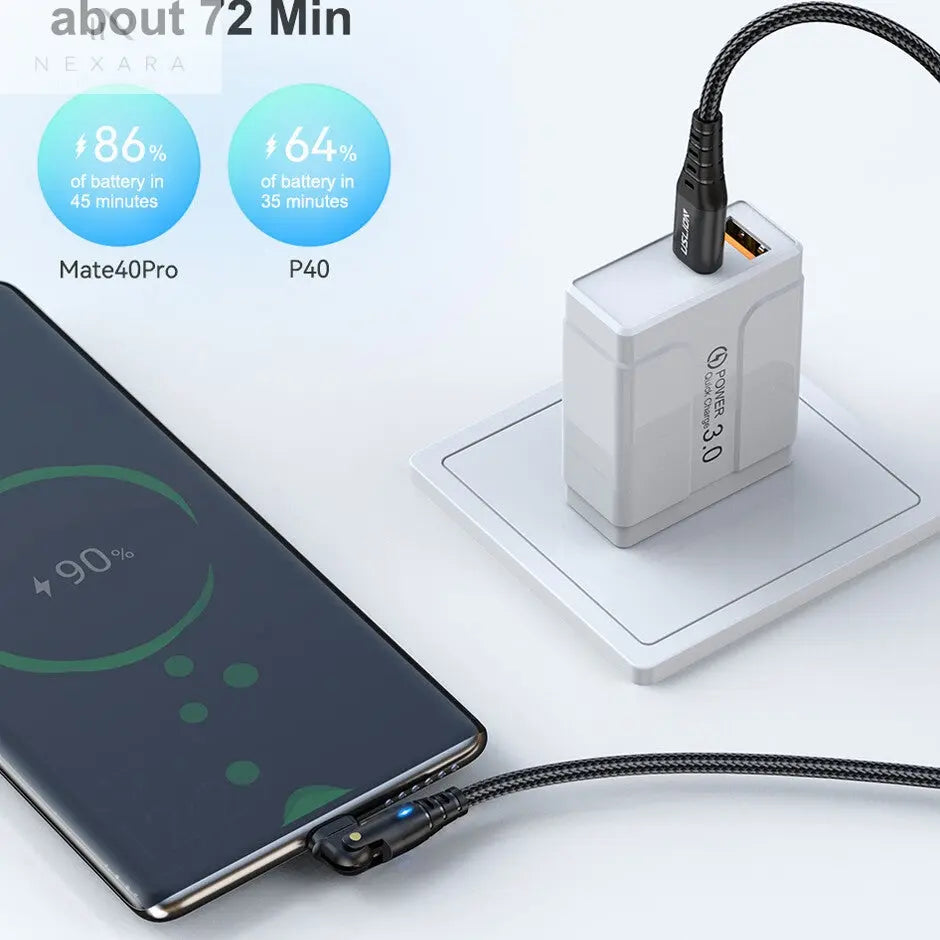 Premium 90 Degree USB-C to Type-C Fast Charging Cable 