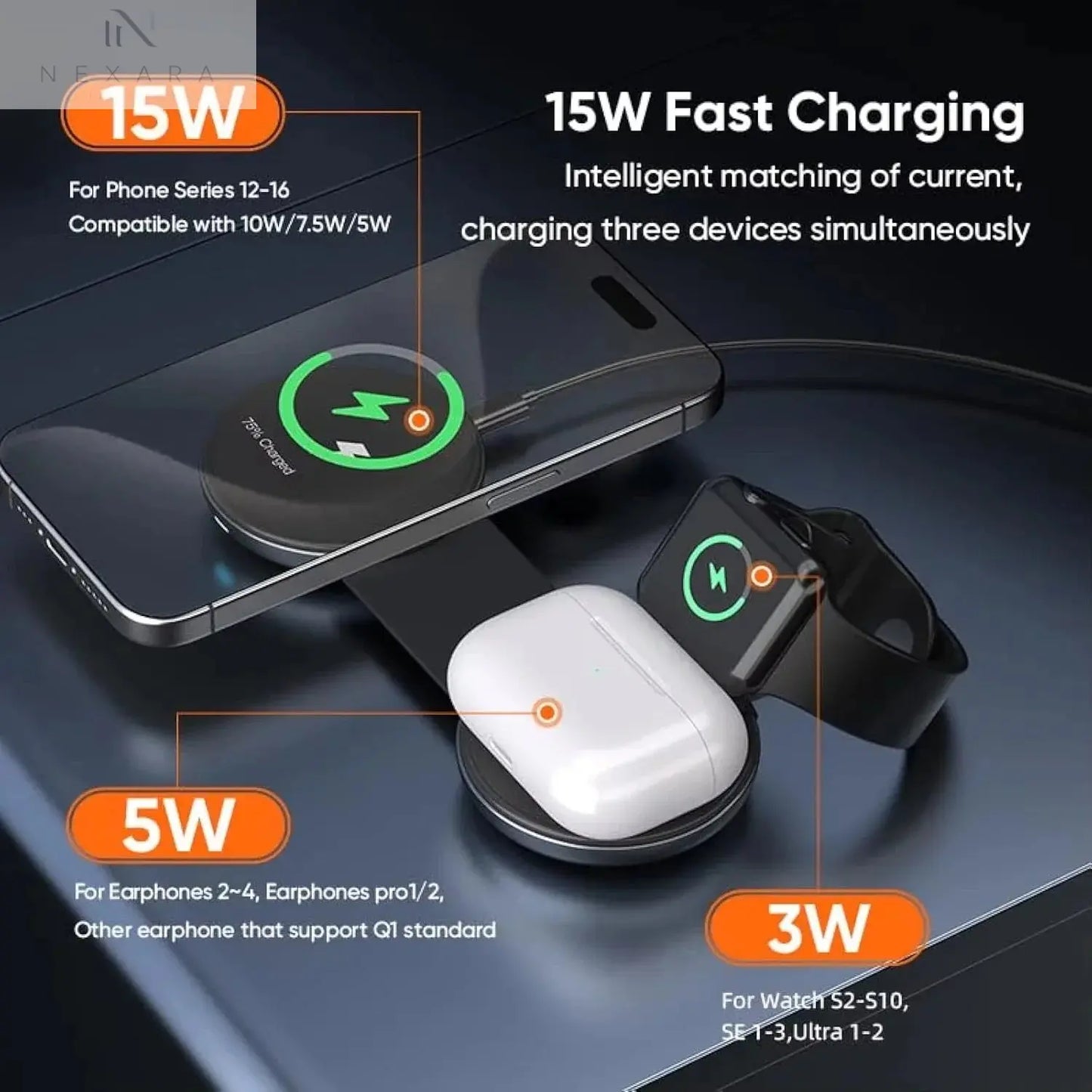 Travel 3-in-1 Portable Foldable Mini Wireless Charger Dock 