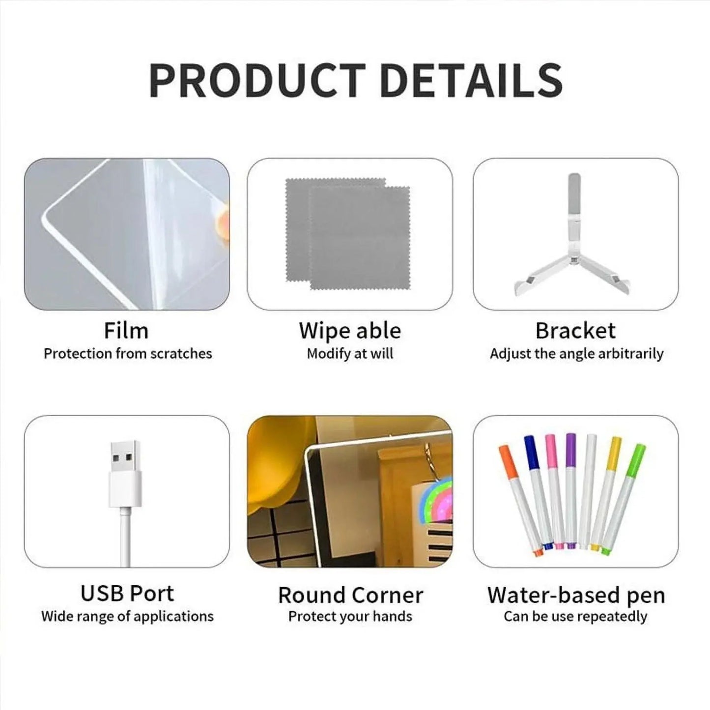 Vibrant LED Acrylic Note Board with Colorful Markers 