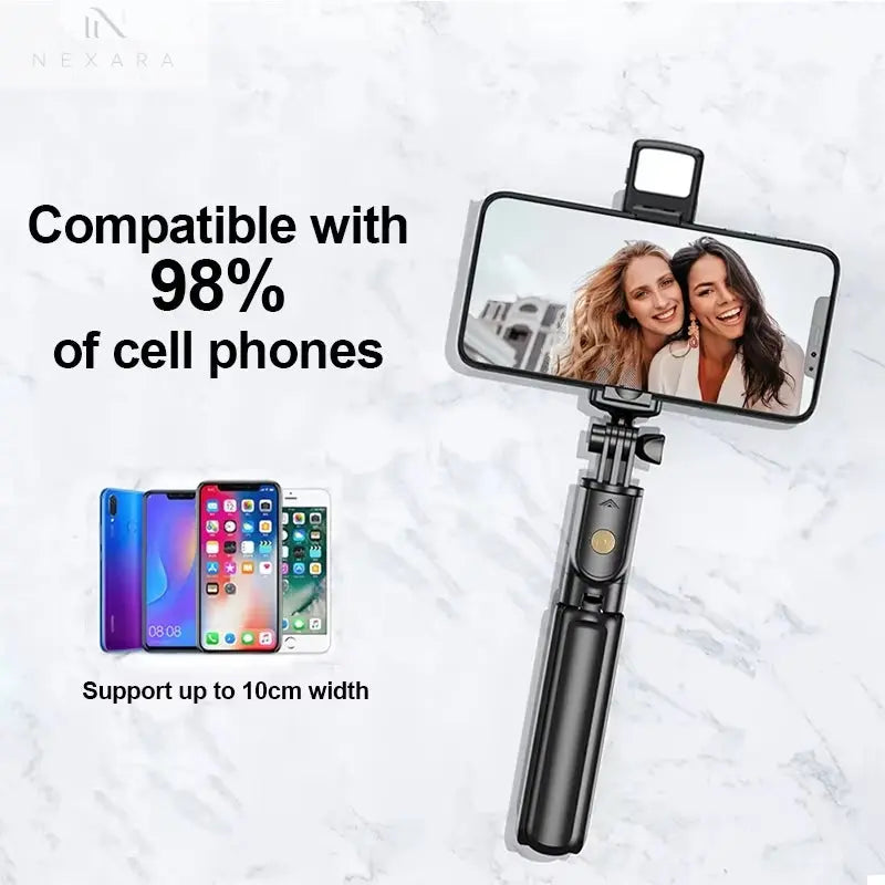 Wireless Selfie Stick Tripod with Built-in Light and Bluetooth Remote 