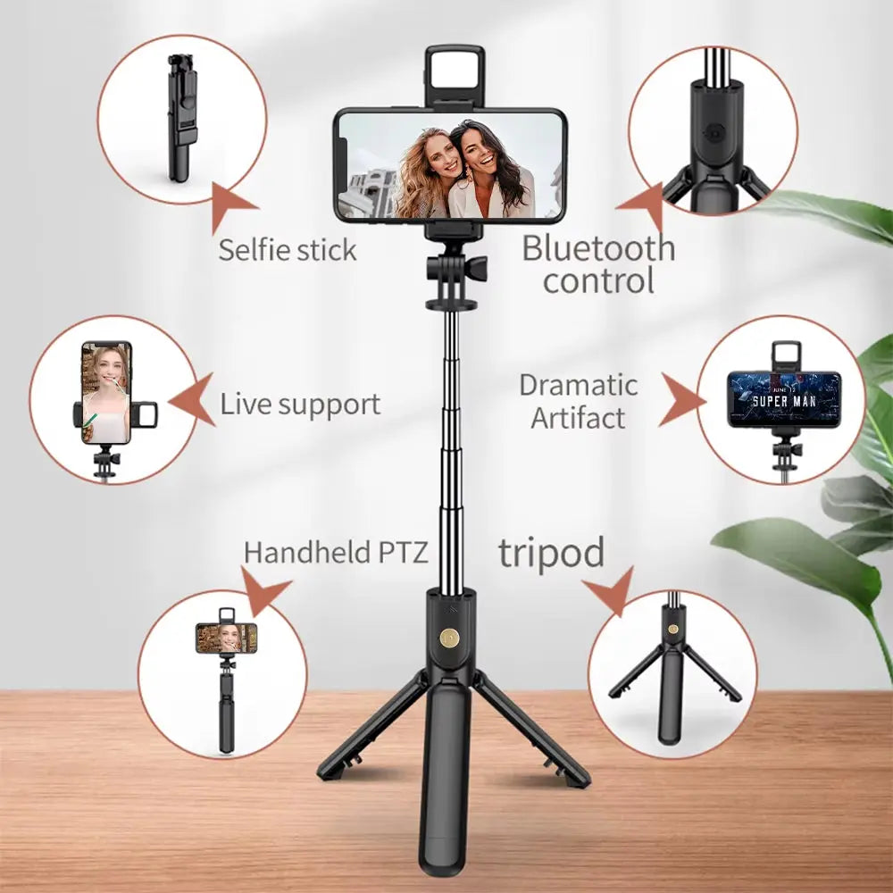 Wireless Selfie Stick Tripod with Built-in Light and Bluetooth Remote 