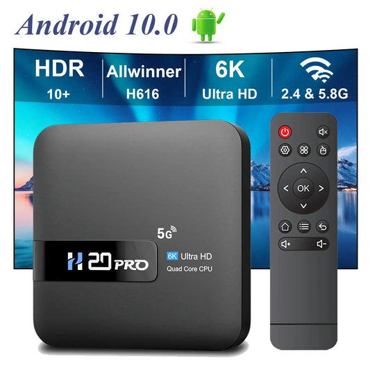 H20PRO Android 10 TV Box with 16GB Storage, Dual Band Wi-Fi, 4K HD Video 