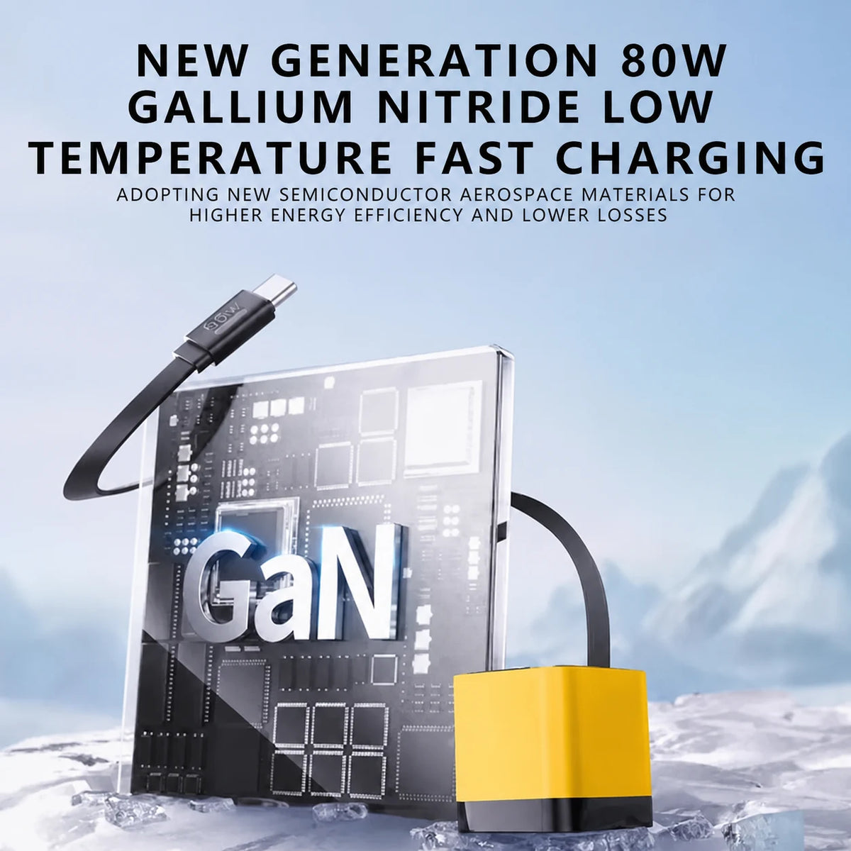 80W Max Combined GaN Charger with Retractable USB-C Cable