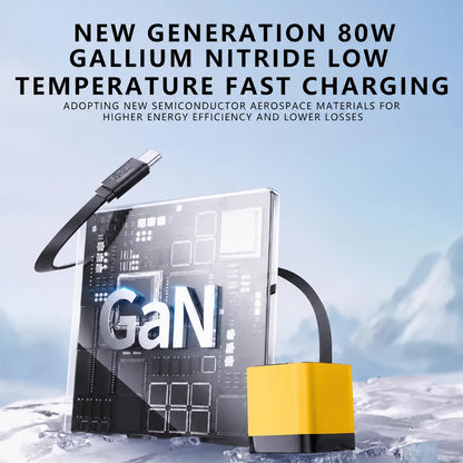 80W Max Combined GaN Charger with Retractable USB-C Cable