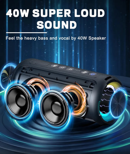 Illustration of the portable speaker’s dual-driver layout and RGB lighting.