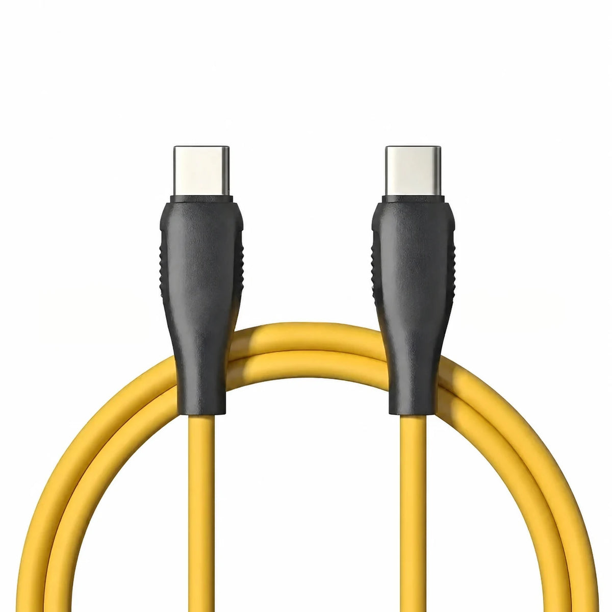 Yellow USB-C to USB-C cable with black connector sleeves.