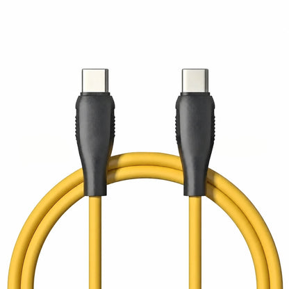 Yellow USB-C to USB-C cable with black connector sleeves.
