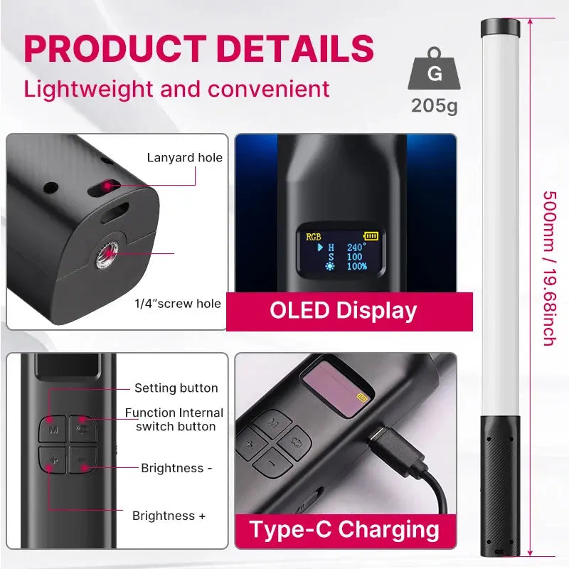 VL119 Professional RGB LED Light Wand - 19.68 Inch with CRI 95+ and Adjustable Color 