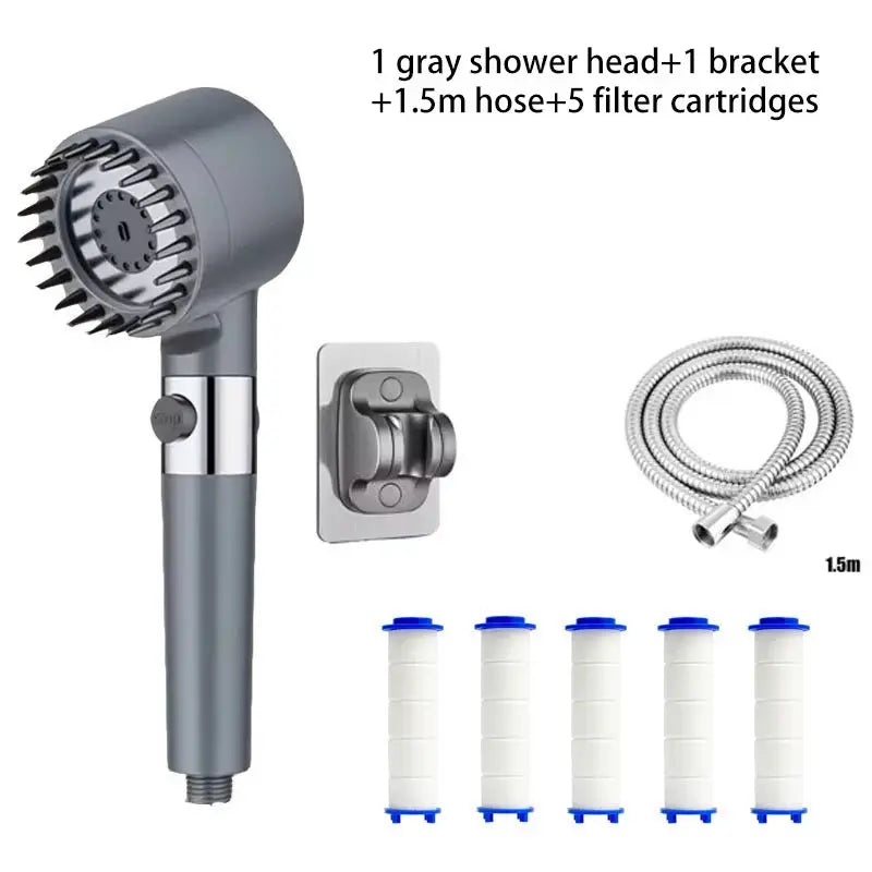 Three-Speed Adjustable Portable Showerhead Massage Function and Water Filter 