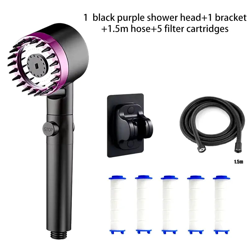 Three-Speed Adjustable Portable Showerhead Massage Function and Water Filter 